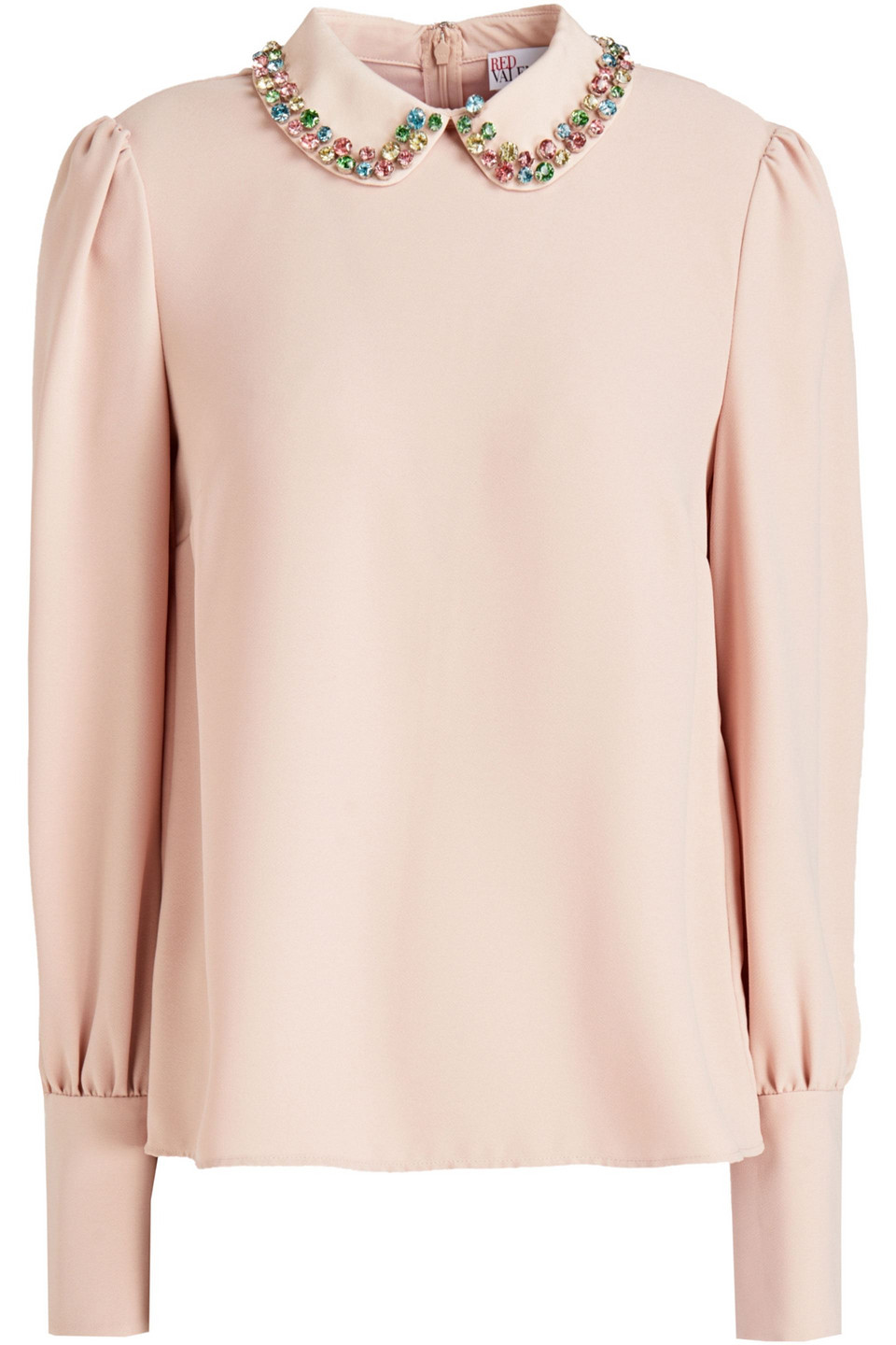 Redvalentino Woman Crystal-embellished Satin-crepe Blouse Blush Size 40