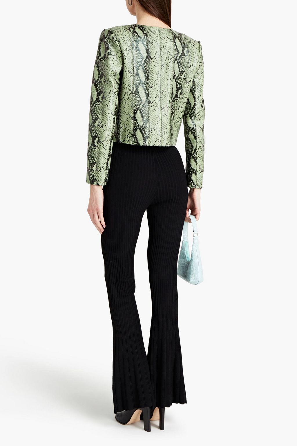 ALICE + OLIVIA Cropped snake-effect leather jacket