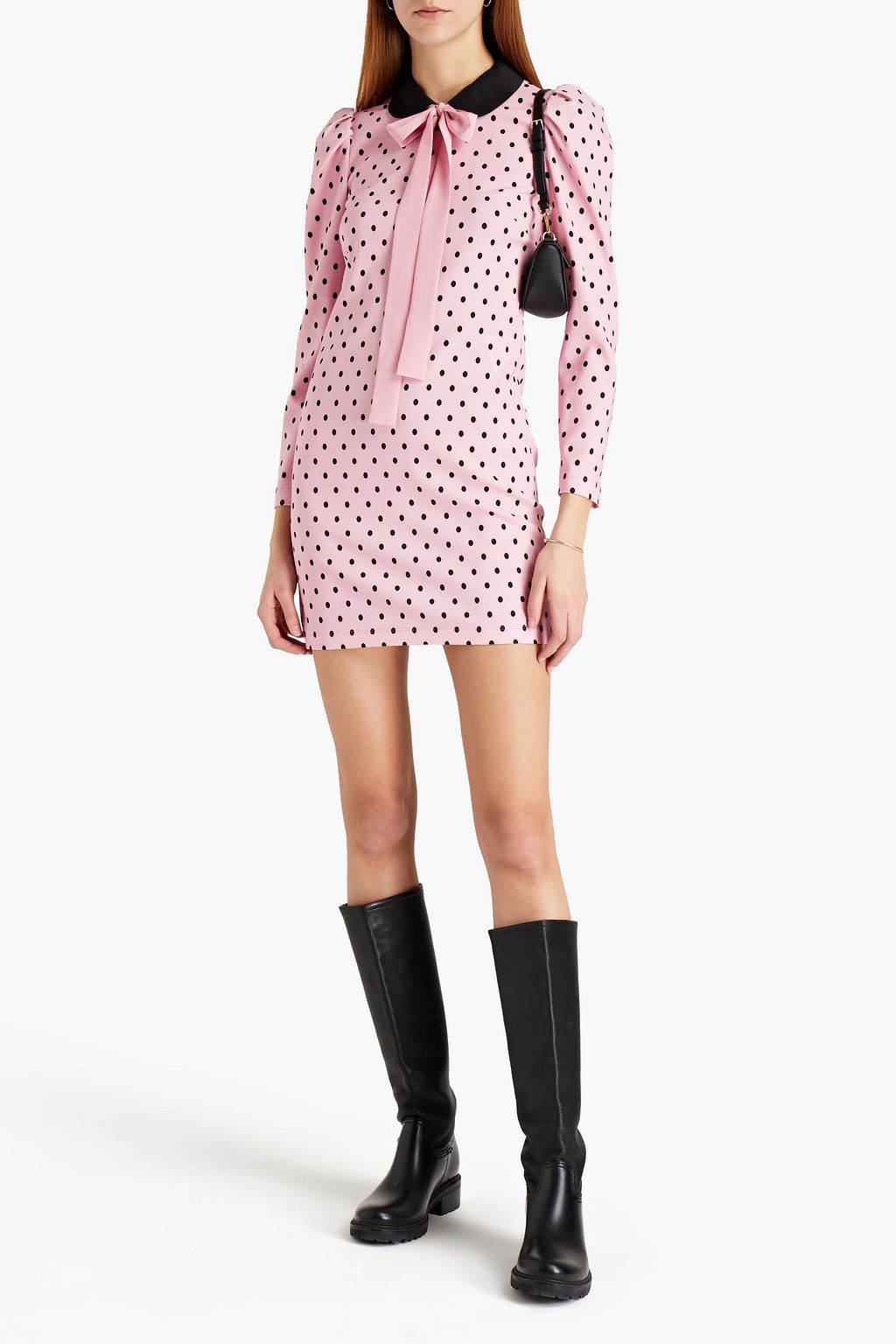 REDVALENTINO Satin-trimmed polka-dot crepe mini dress