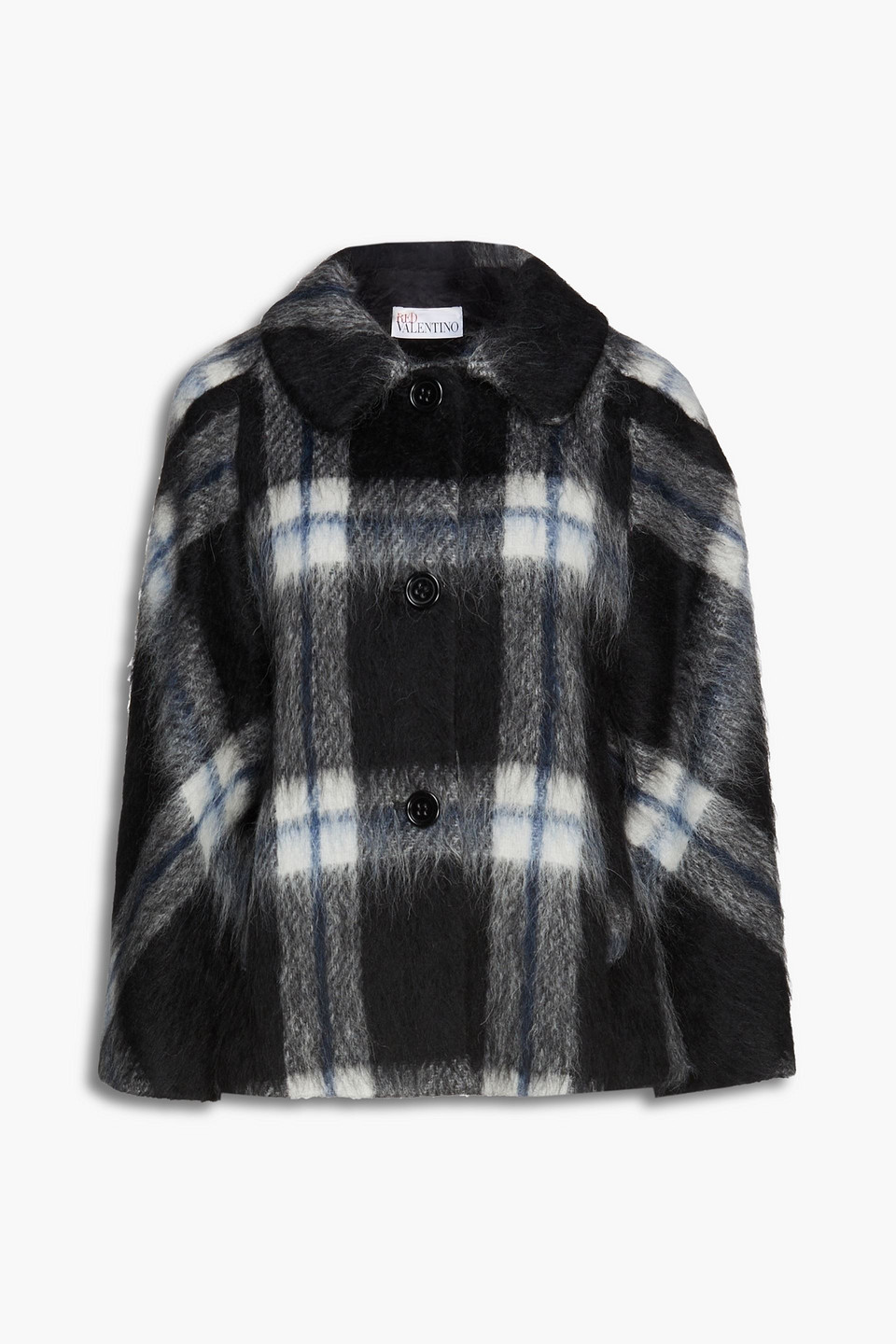 Redvalentino Woman Checked Brushed Wool-blend Felt Jacket Black Size 48