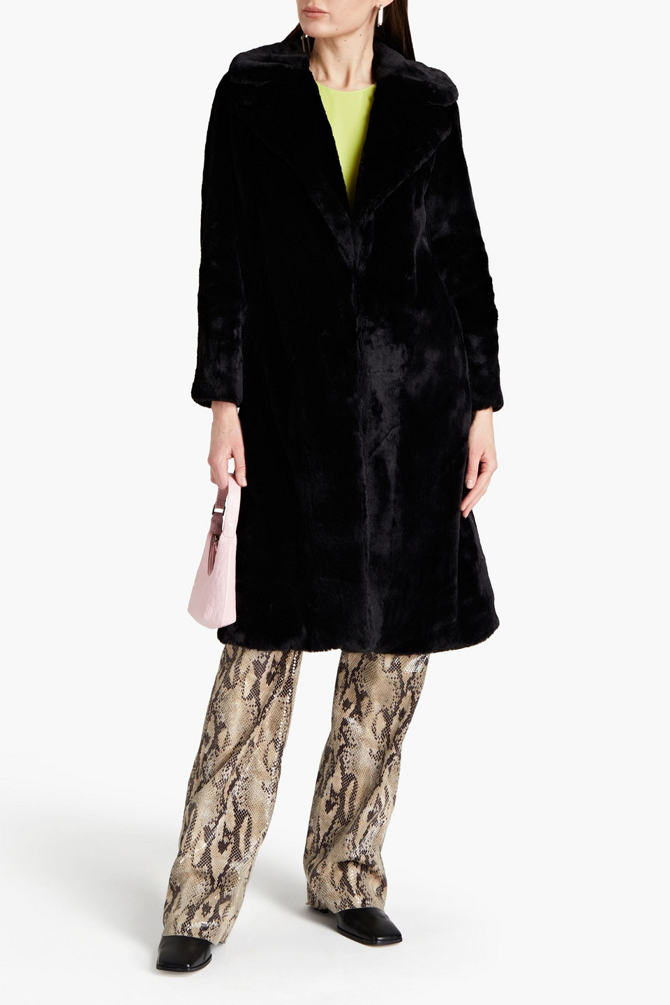 Alice And Olivia Faux Fur Coat In Black