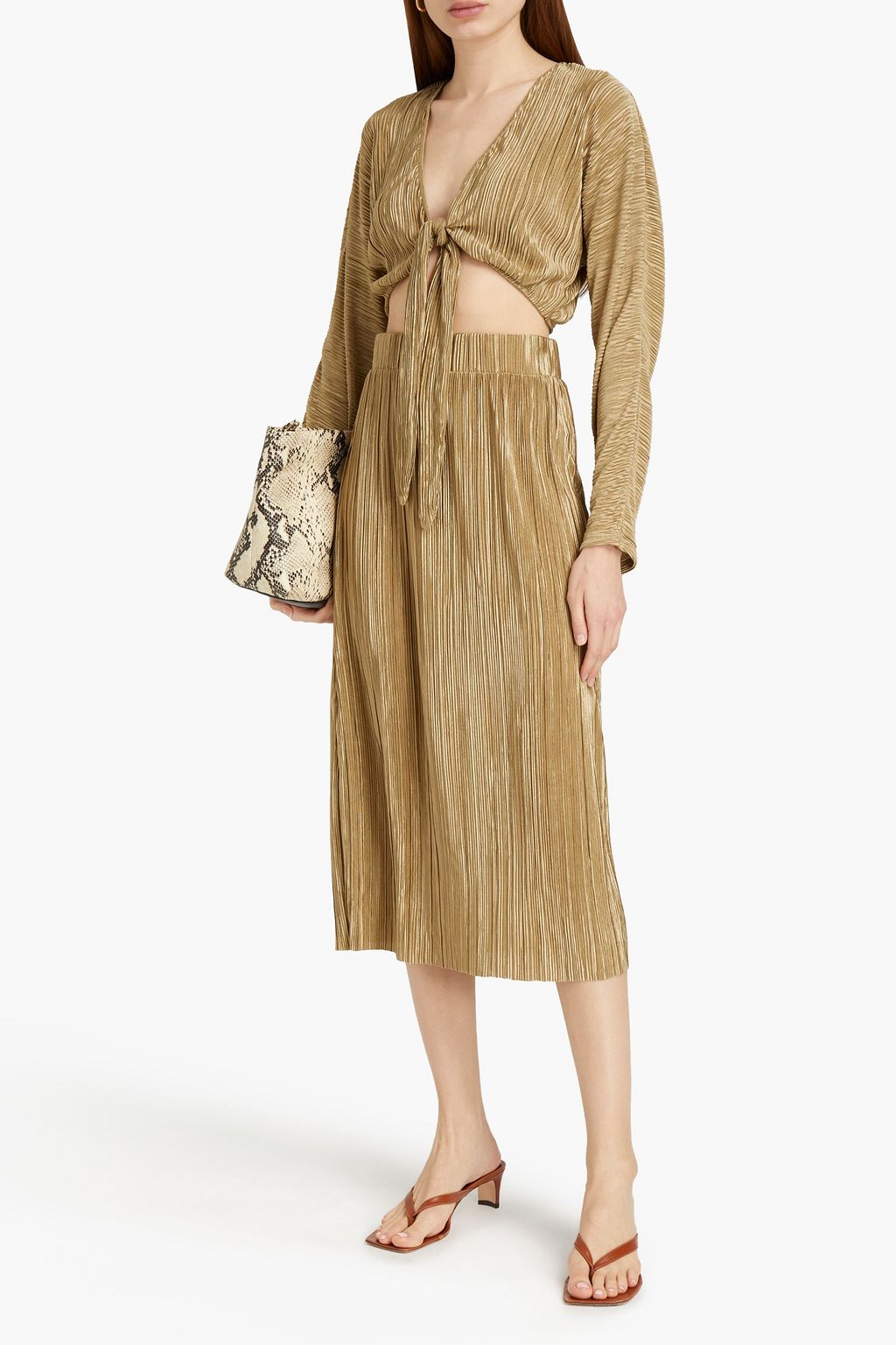 ONIA Plissé-lamé midi skirt