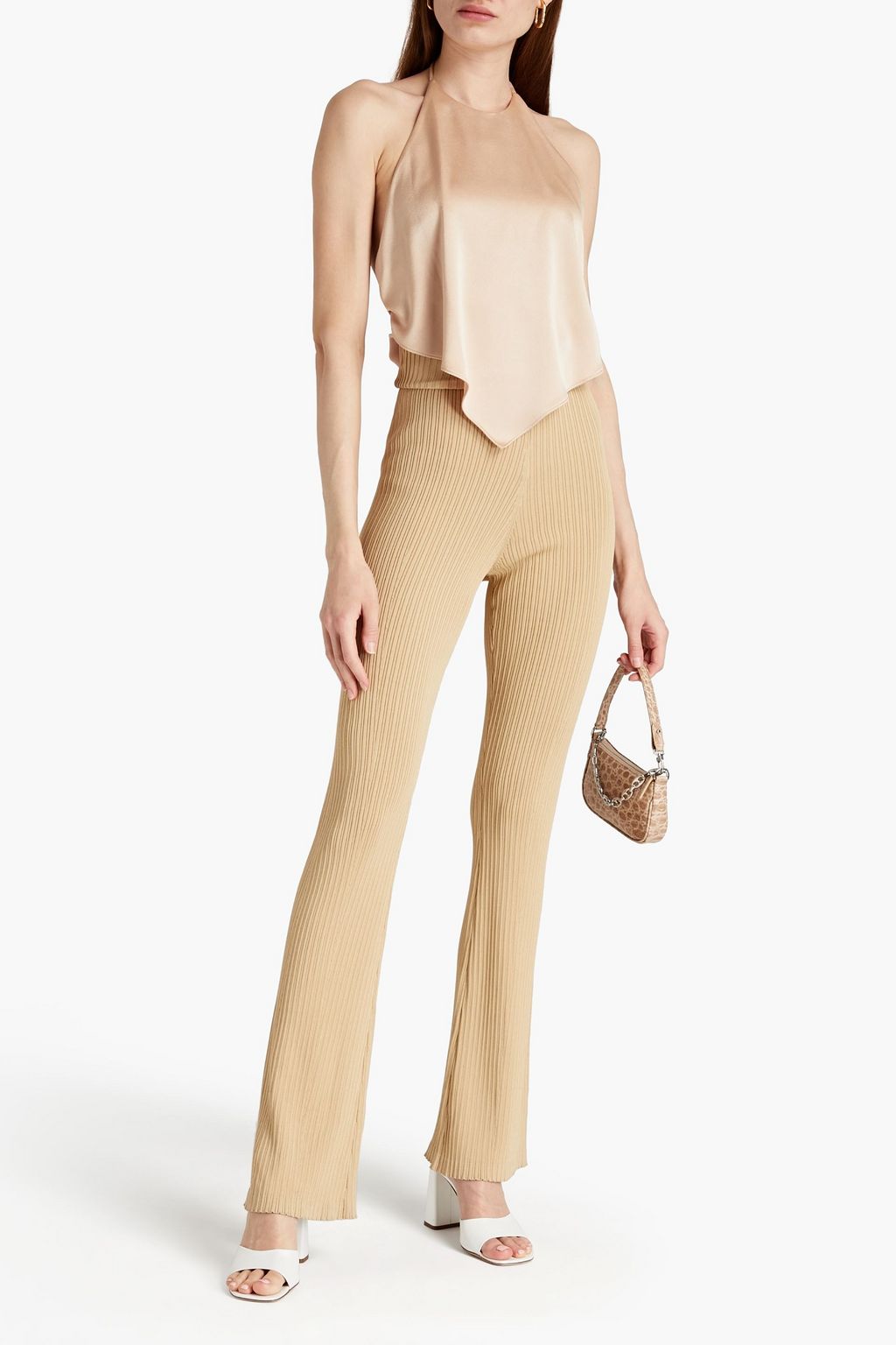 ALICE + OLIVIA Satin-crepe halterneck top