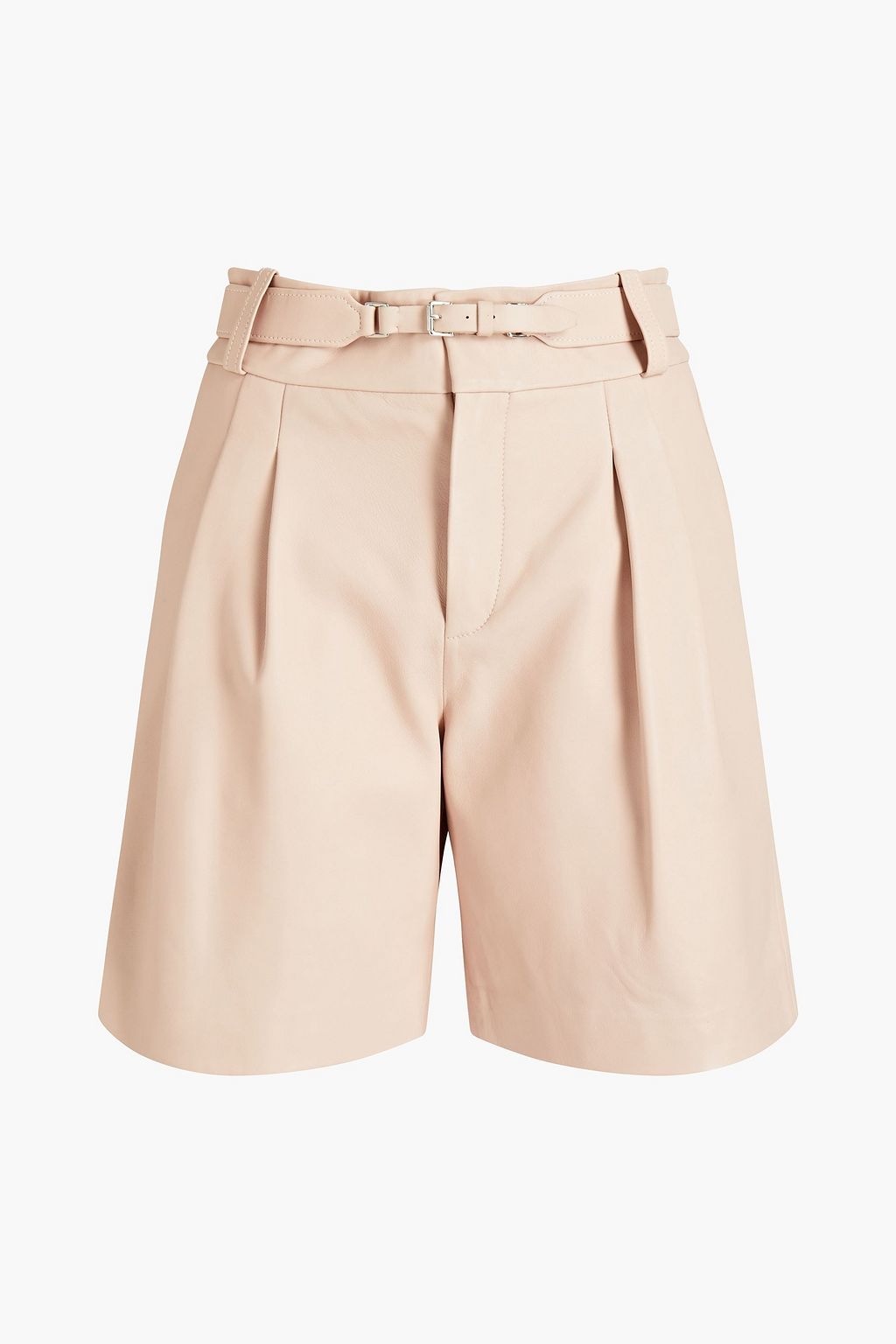 Blush Belted pleated leather shorts 
