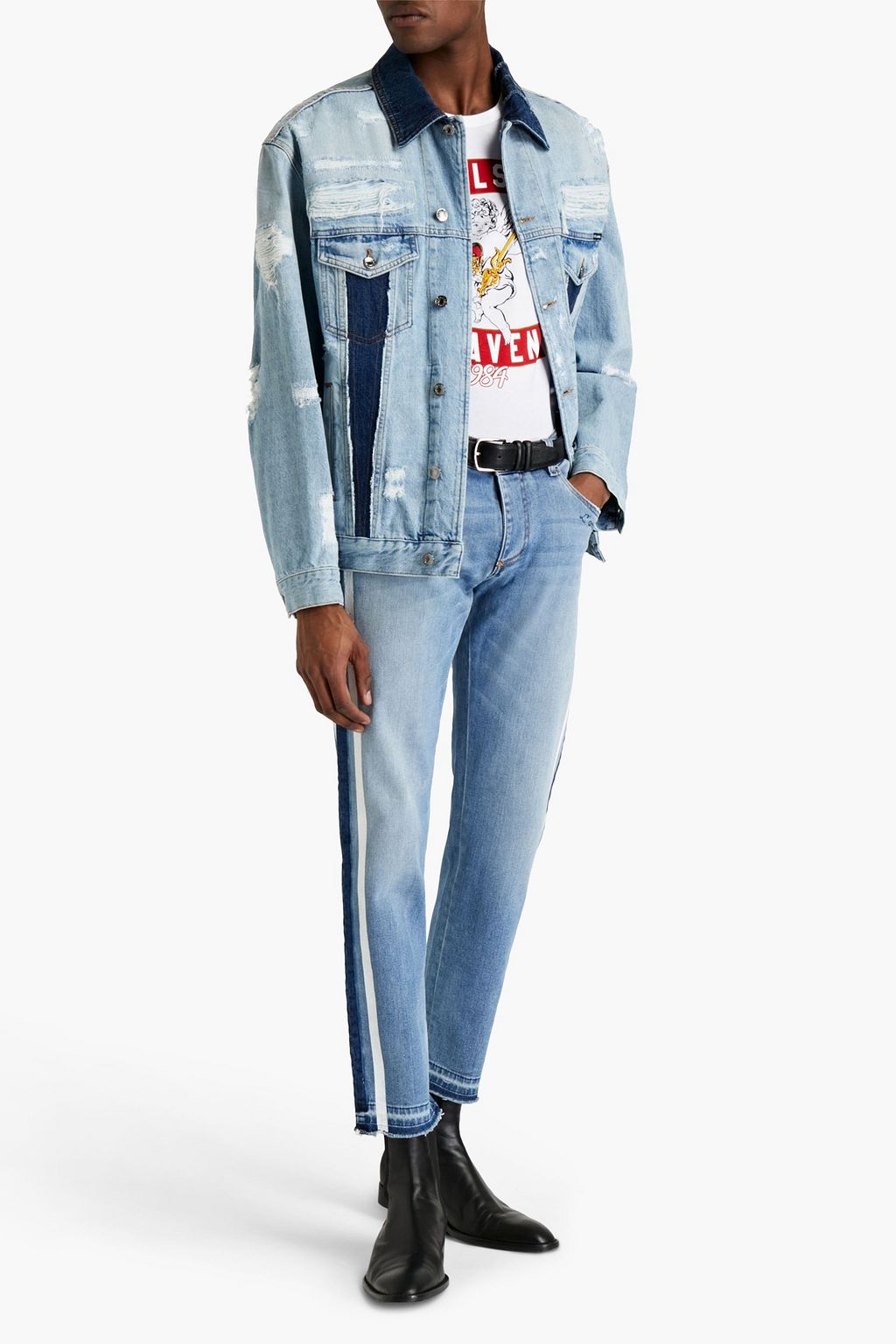 DOLCE&GABBANA Distressed faded denim jacket