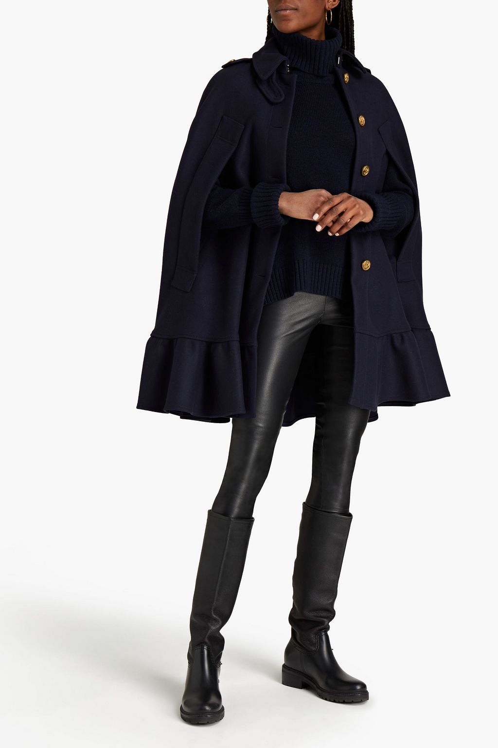 REDVALENTINO Ruffled wool-blend felt cape