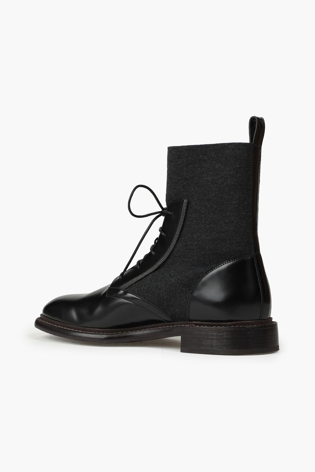 BRUNELLO CUCINELLI Knit-paneled glossed-leather ankle boots