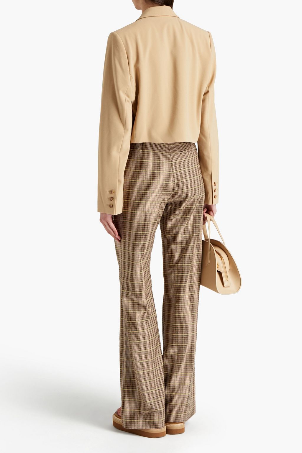 Beige Clara belted checked tweed flared 