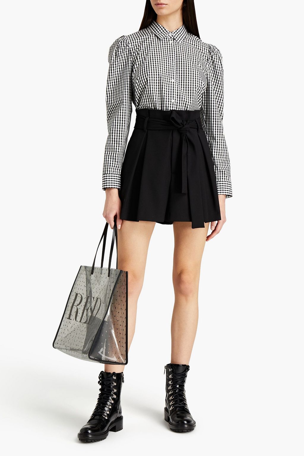 REDVALENTINO Gingham cotton-blend poplin shirt