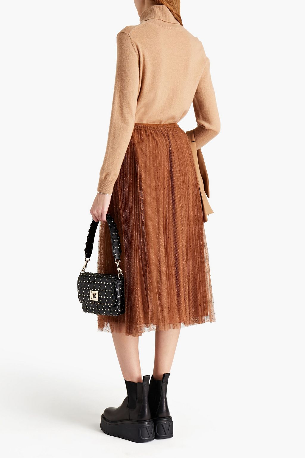 REDVALENTINO 푸앵 데스프리 플리츠 미디 스커트