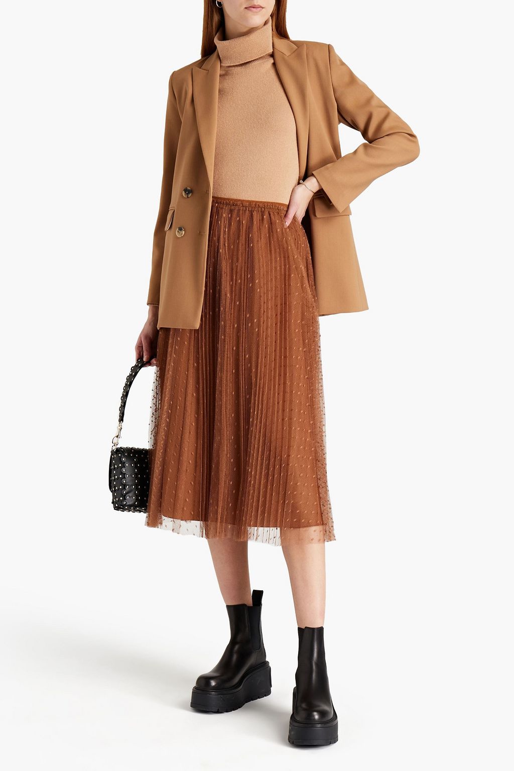 REDVALENTINO 푸앵 데스프리 플리츠 미디 스커트