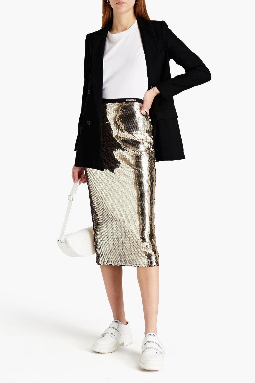 REDVALENTINO Sequined jersey midi pencil skirt