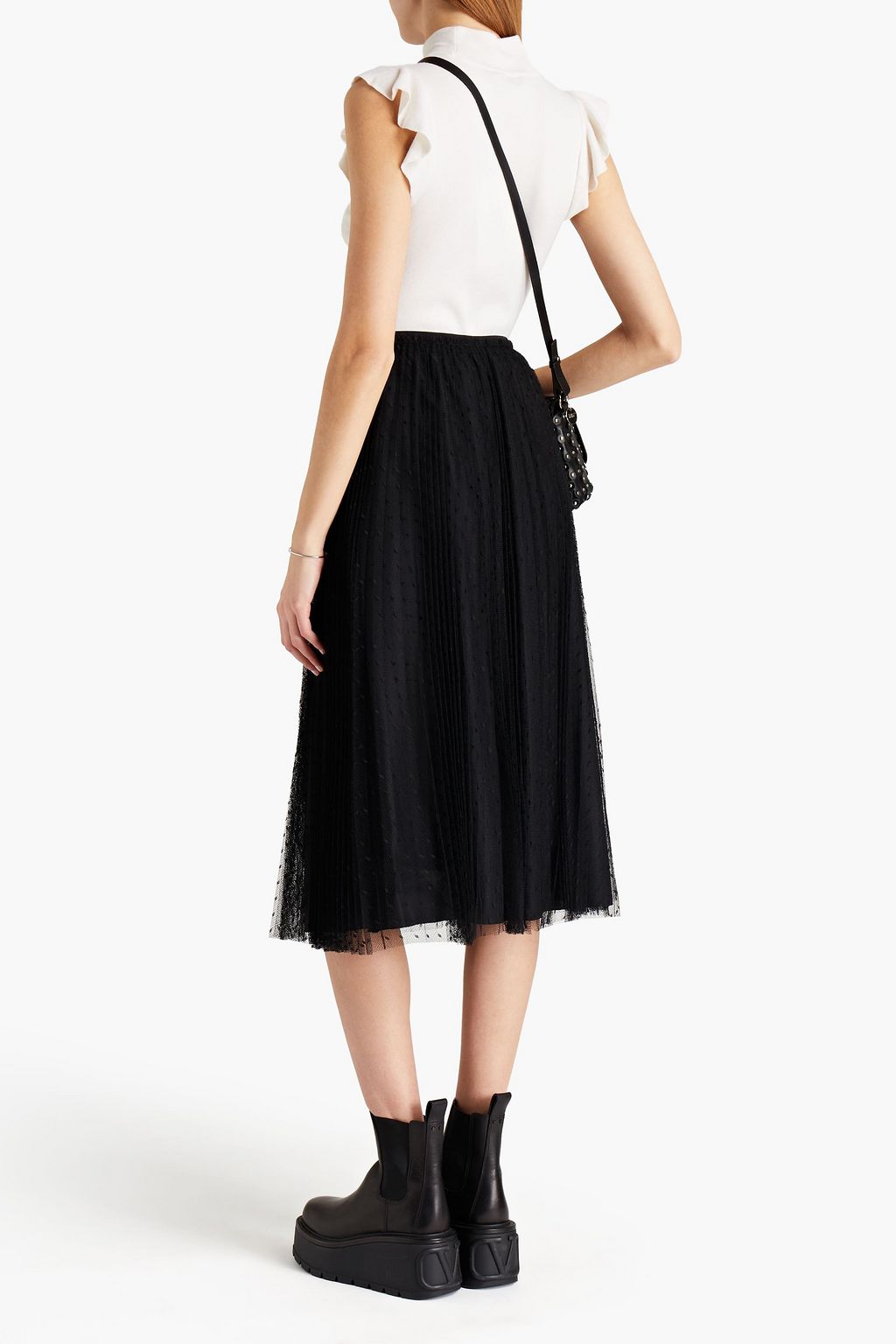 REDVALENTINO Pleated point d'esprit midi skirt