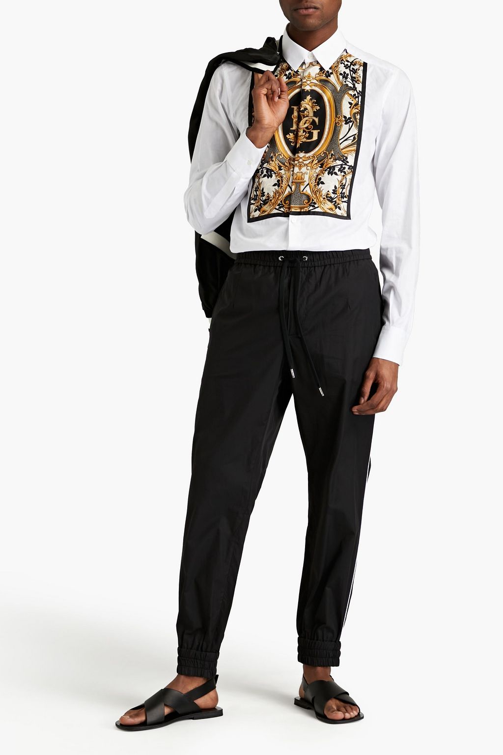 DOLCE&GABBANA Silk twill-paneled cotton-poplin shirt