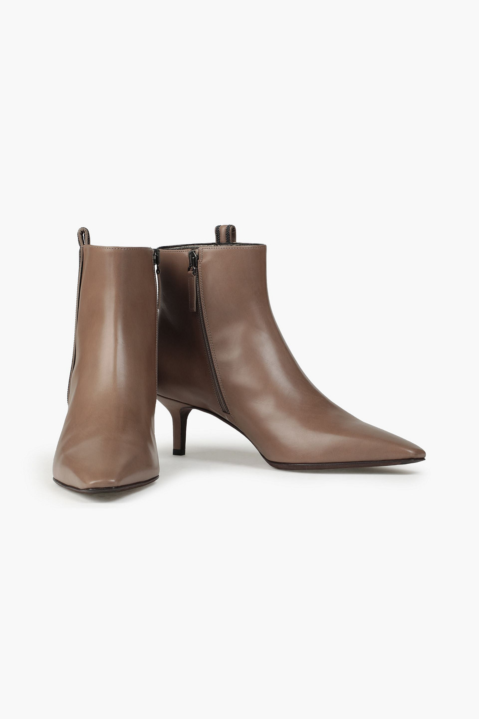 Brunello Cucinelli Bead-embellished Leather Ankle Boots In Mushroom