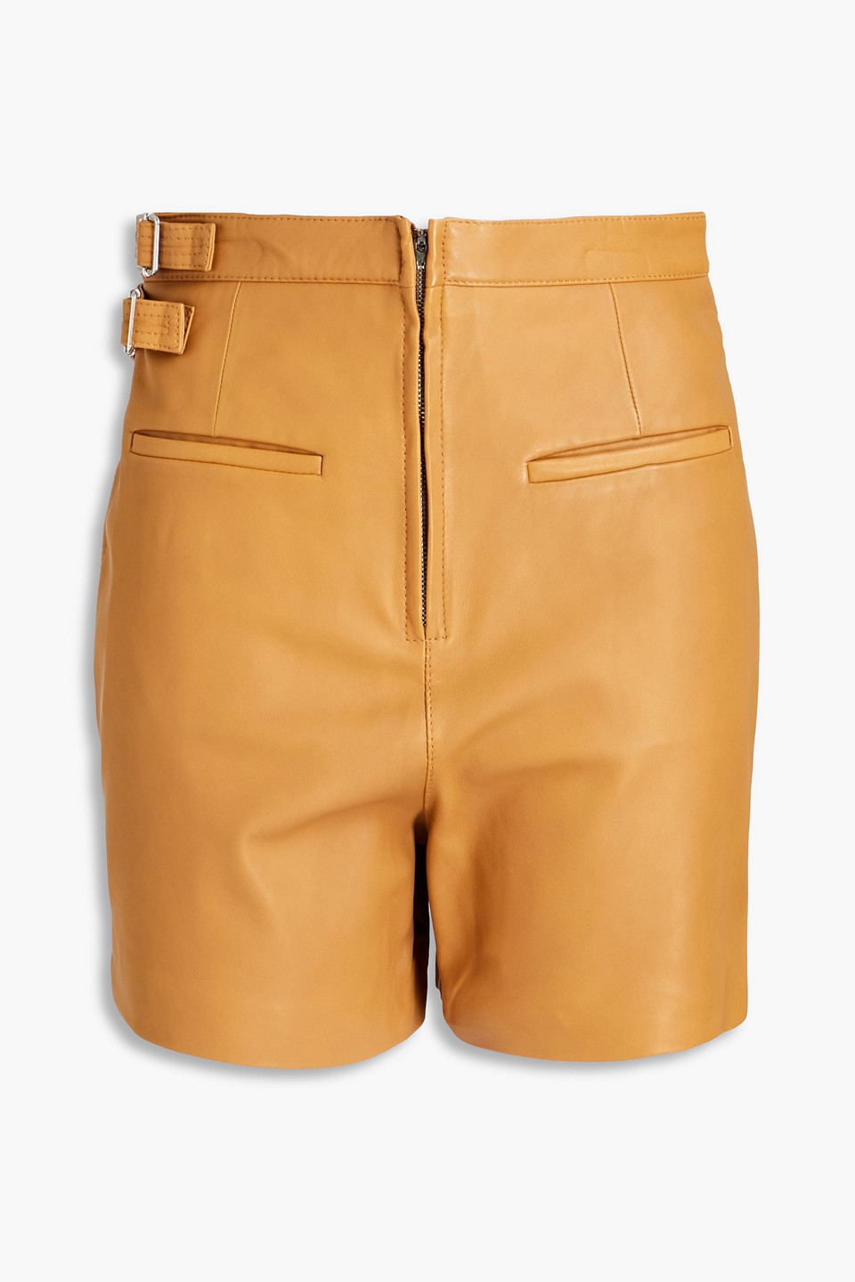 Redvalentino Woman Pleated Leather Shorts Camel Size 40