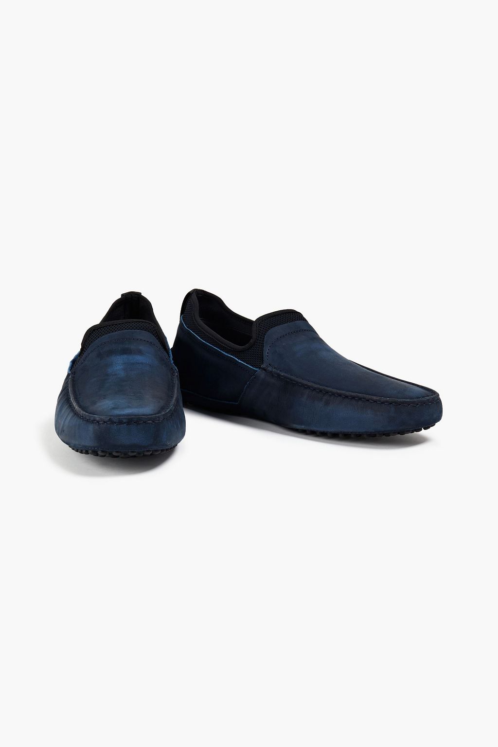 TOD'S Pantofola mesh-paneled suede loafers