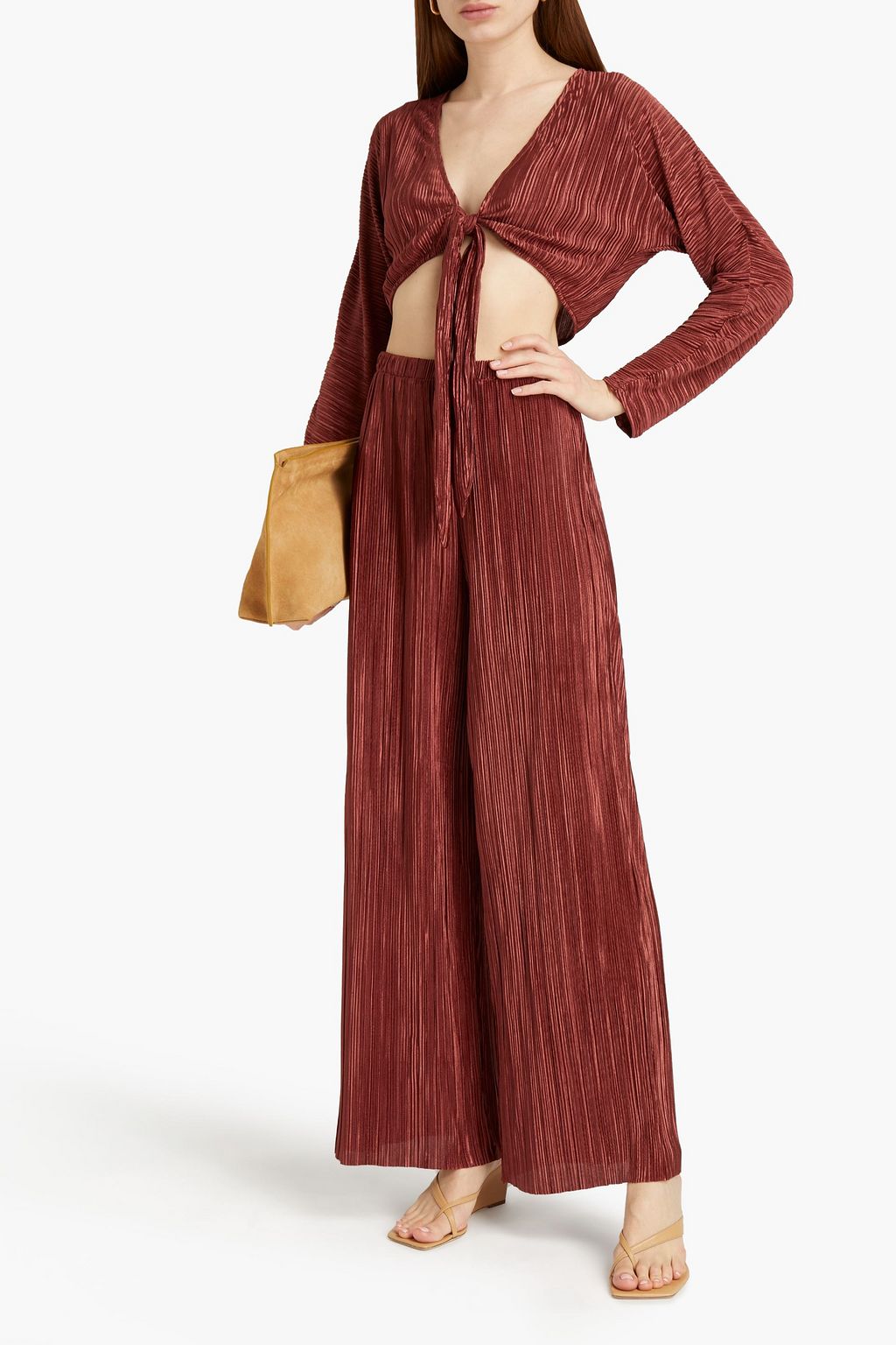 ONIA Plissé satin-jersey wide-leg pants