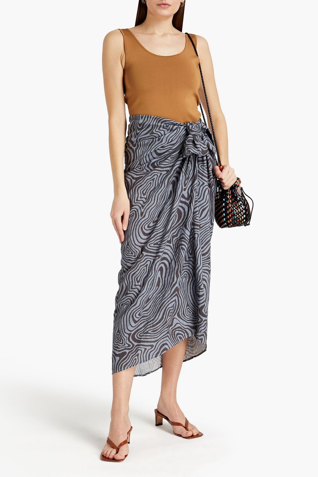 ONIA Printed cotton-blend voile pareo