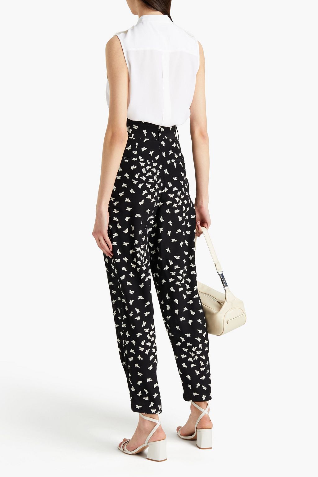 REDVALENTINO Belted printed silk crepe de chine tapered pants