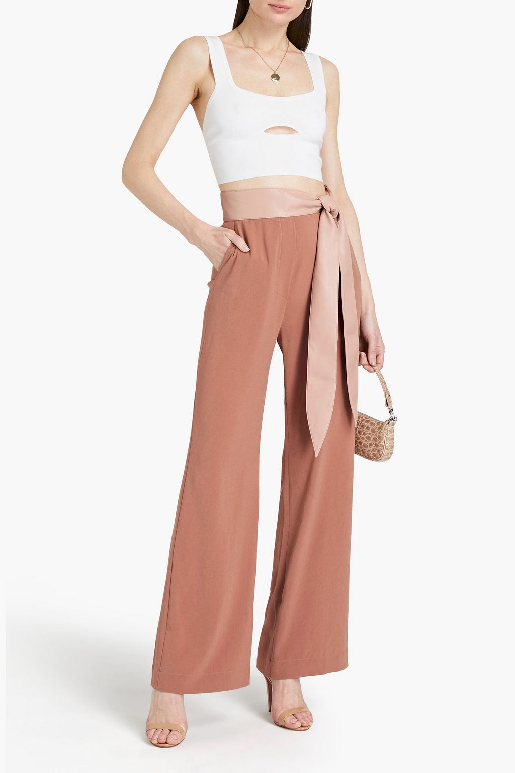 NANUSHKA Cecilia vegan leather-trimmed jersey wide-leg pants