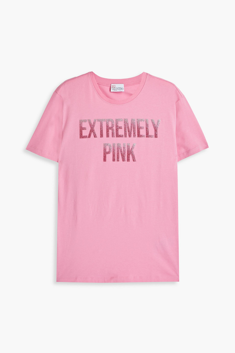 Redvalentino Woman Glittered Cotton-jersey T-shirt Pink Size XS