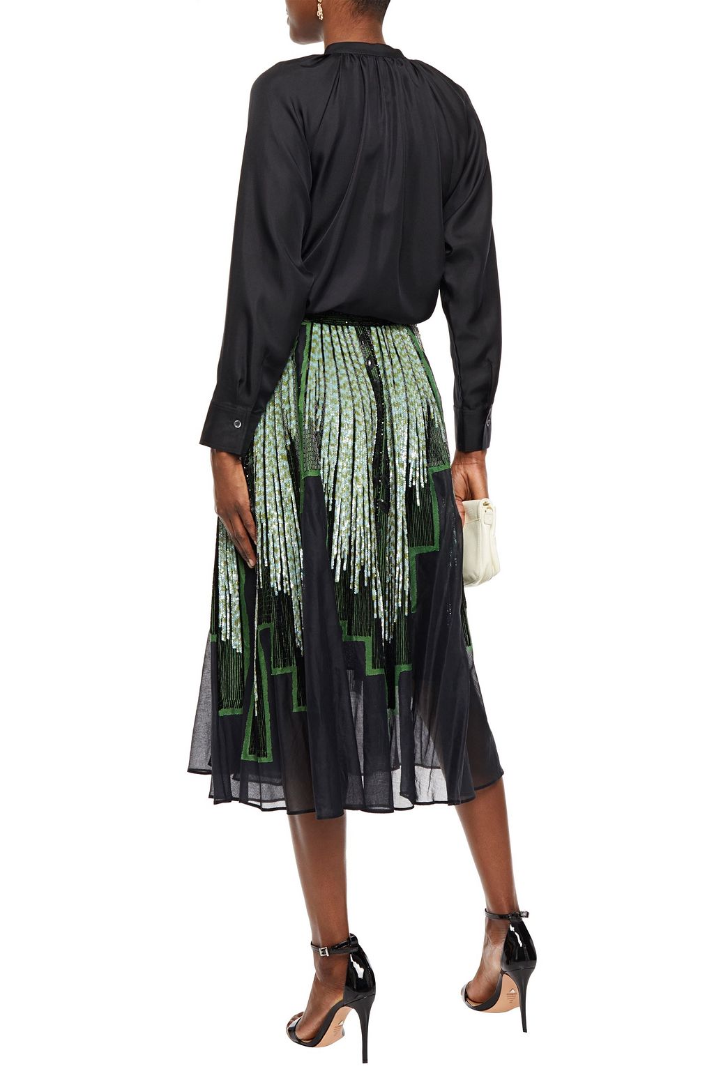 VALENTINO GARAVANI Embellished tulle-trimmed cotton-gauze midi skirt