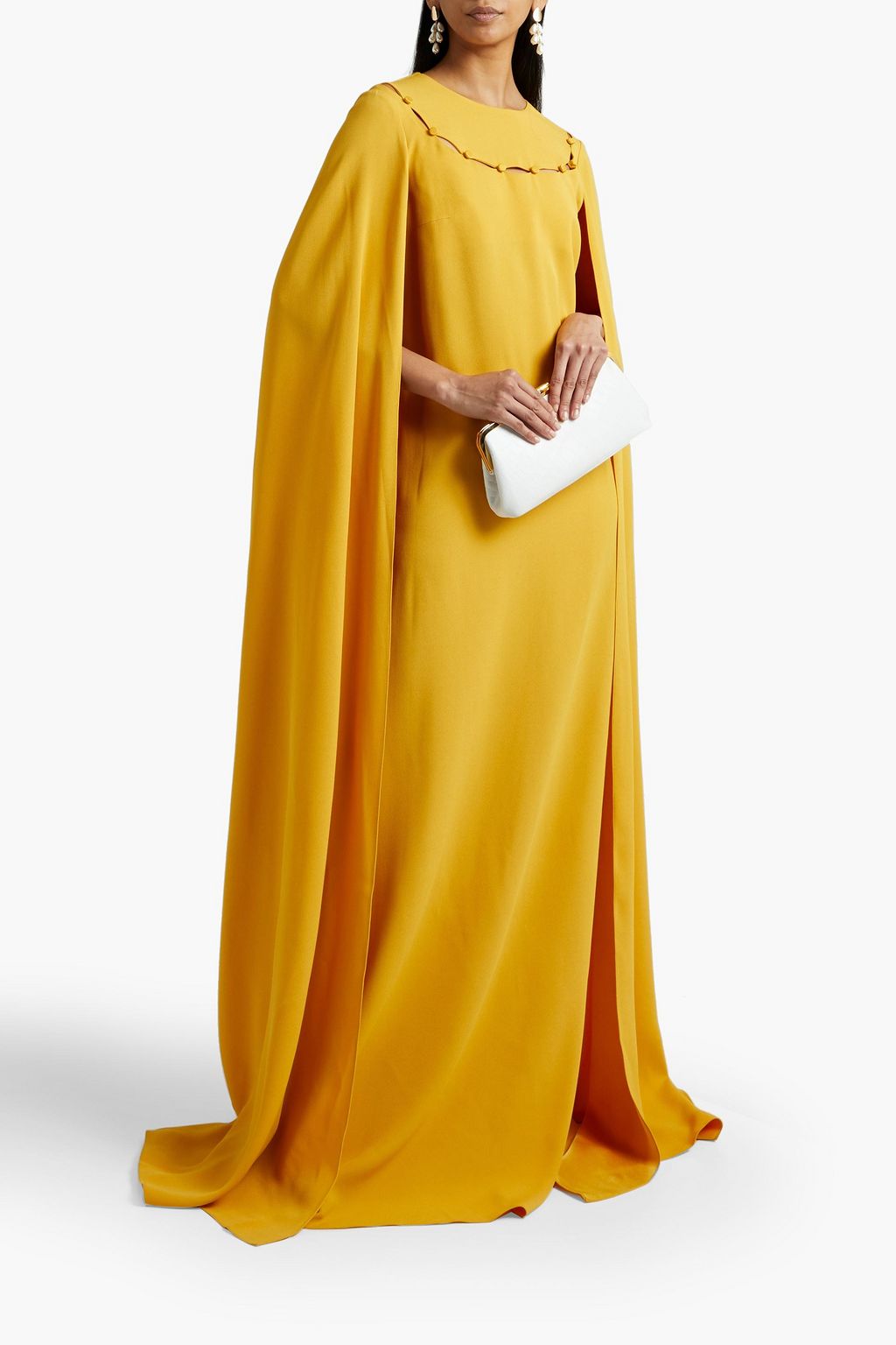 OSCAR DE LA RENTA Cape-effect cutout embellished crepe gown