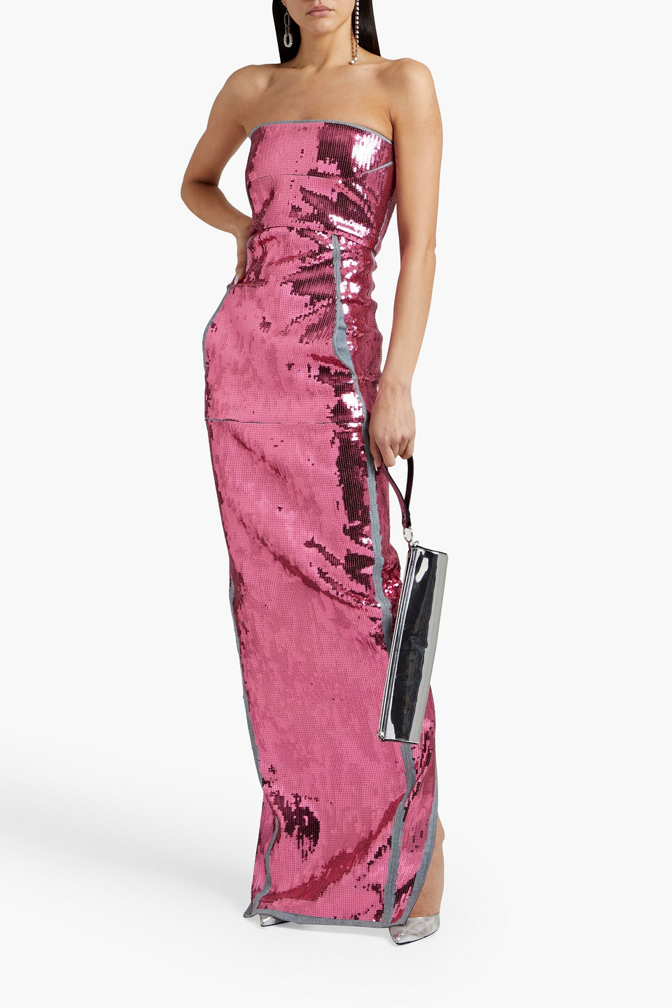 Rick Owens Strapless Pleated Sequined Denim Gown In Pink | ModeSens