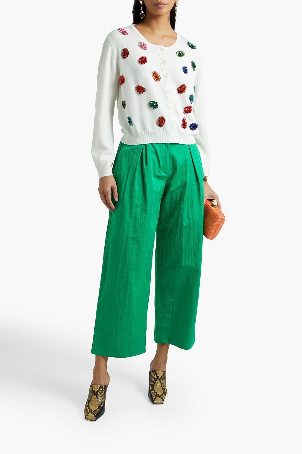 OSCAR DE LA RENTA Crystal-embellished merino wool cardigan
