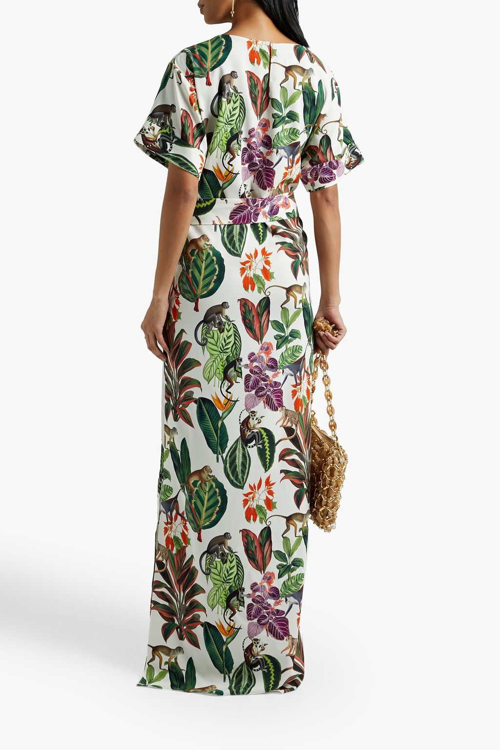 OSCAR DE LA RENTA Belted printed silk-blend gown