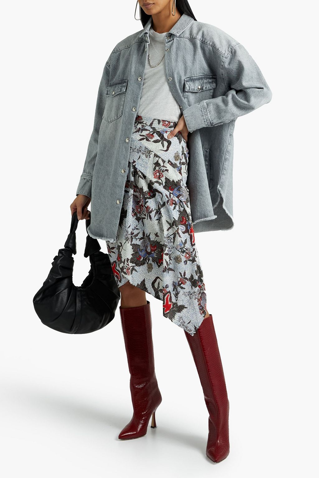ISABEL MARANT Roly asymmetric printed stretch-silk skirt