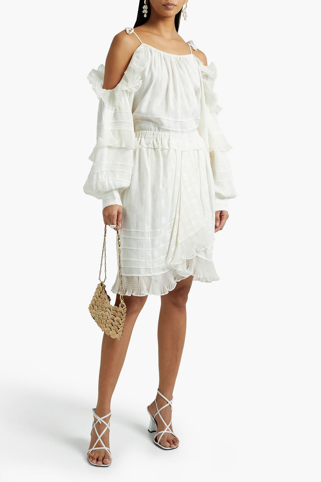 ISABEL MARANT Margo cold-shoulder ruffled floral-jacquard top