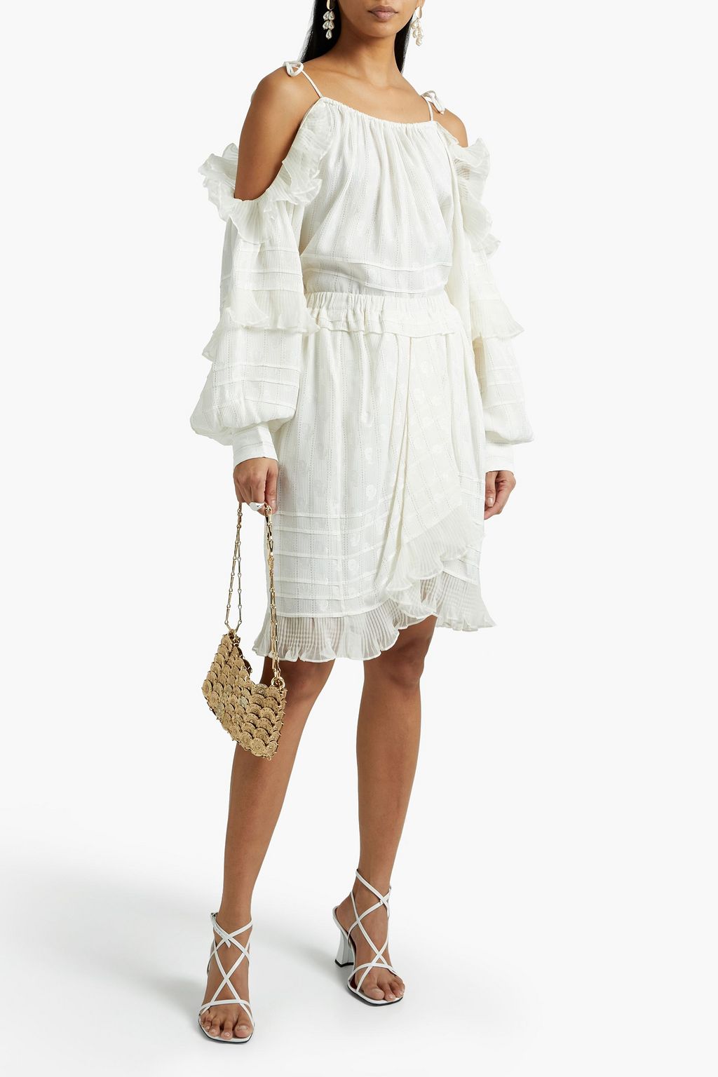 ISABEL MARANT Marthe ruffle-trimmed pleated metallic jacquard skirt