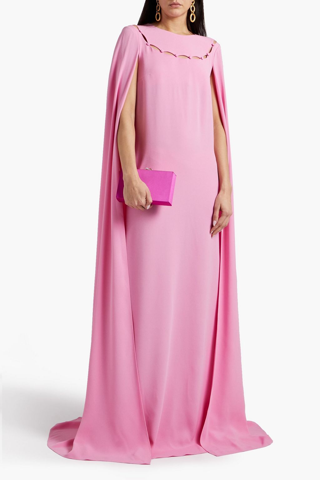 OSCAR DE LA RENTA Cape-effect cutout embellished crepe gown