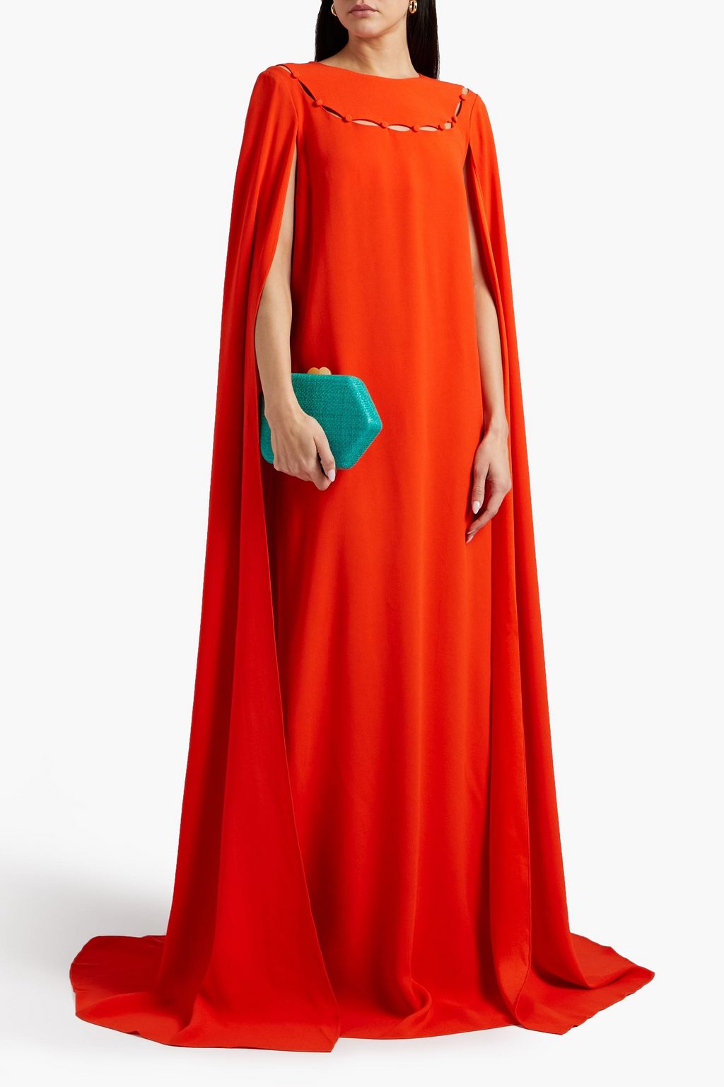 OSCAR DE LA RENTA Cape-effect cutout embellished crepe gown