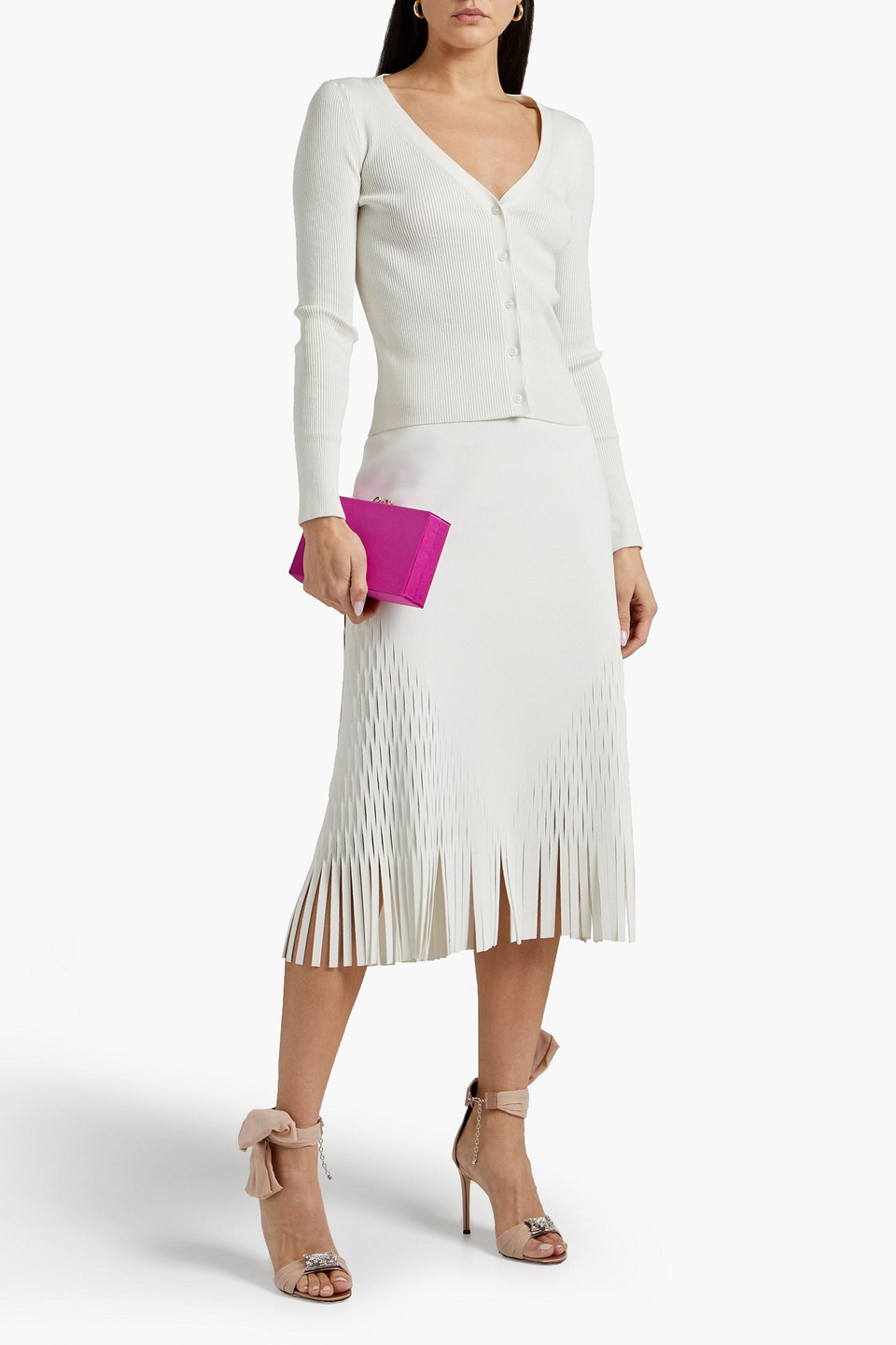 Oscar De La Renta Ribbed Silk-blend Sweater In Ecru