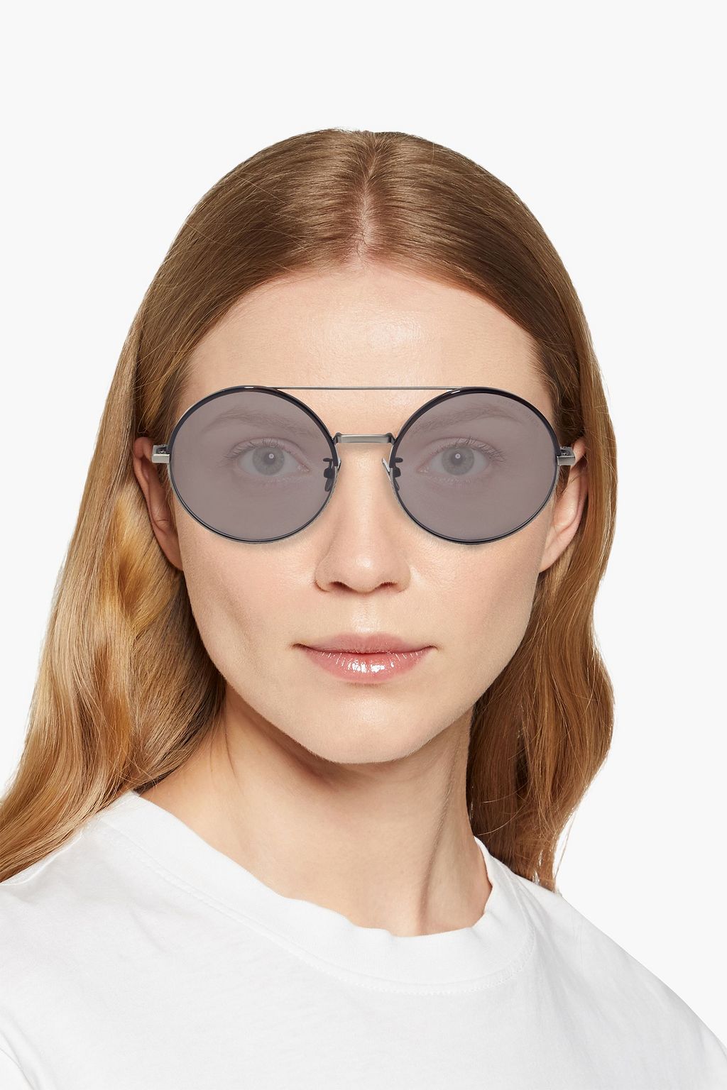 BOTTEGA VENETA Round-frame gunmetal-tone sunglasses