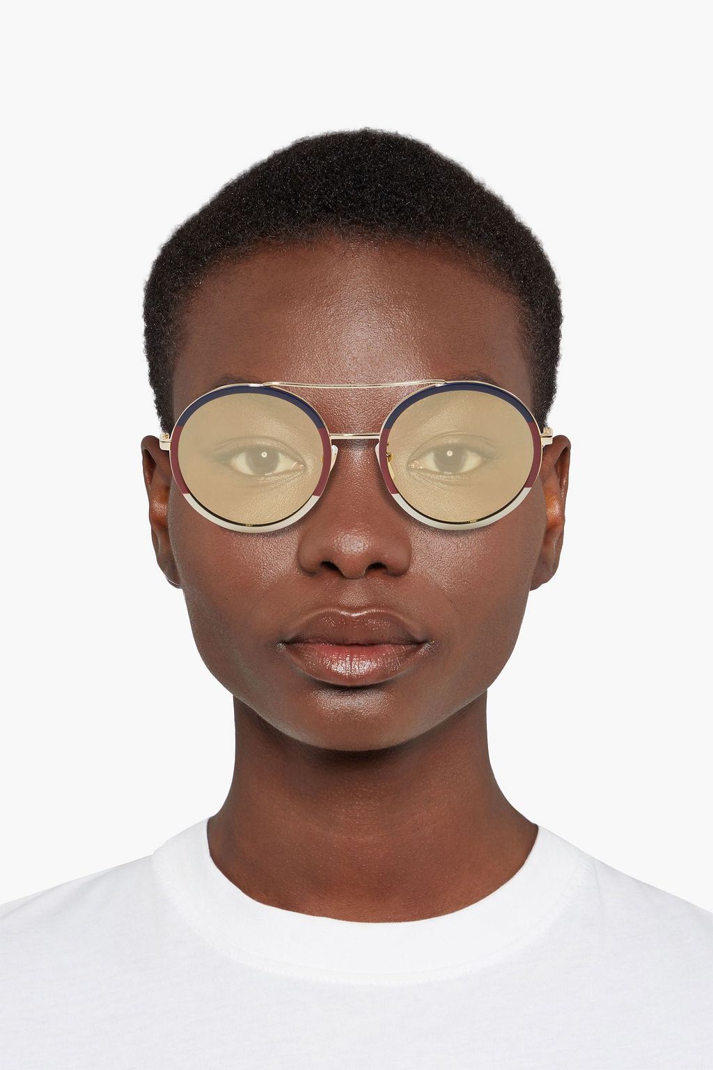 GUCCI Round-frame coated gold-tone sunglasses