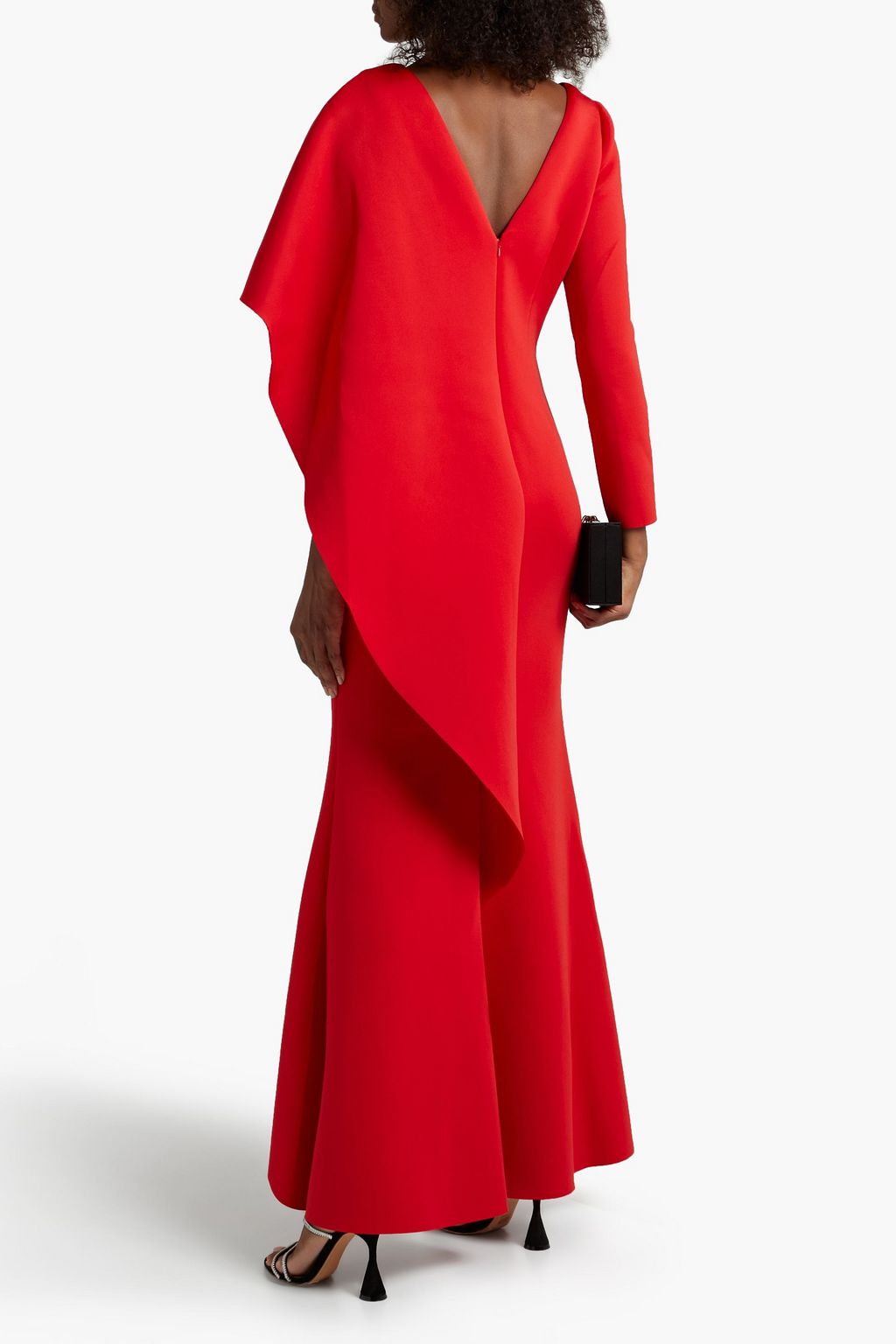 BADGLEY MISCHKA Draped ruffled scuba gown