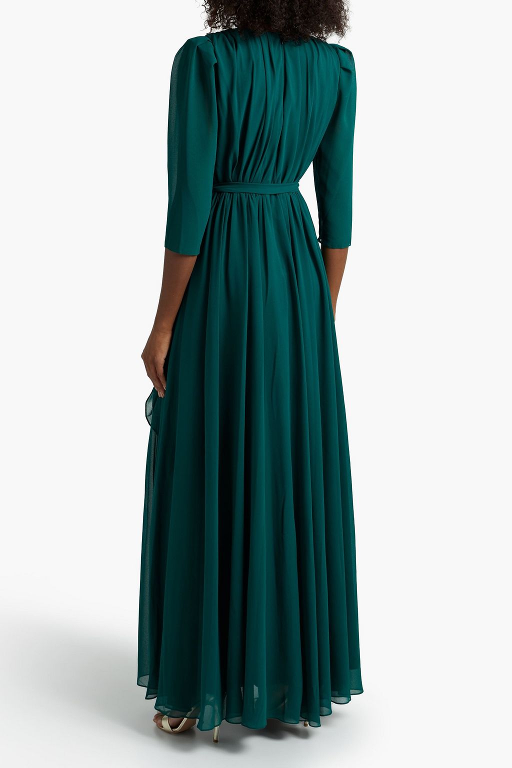 BADGLEY MISCHKA Wrap-effect pleated ruffled georgette gown