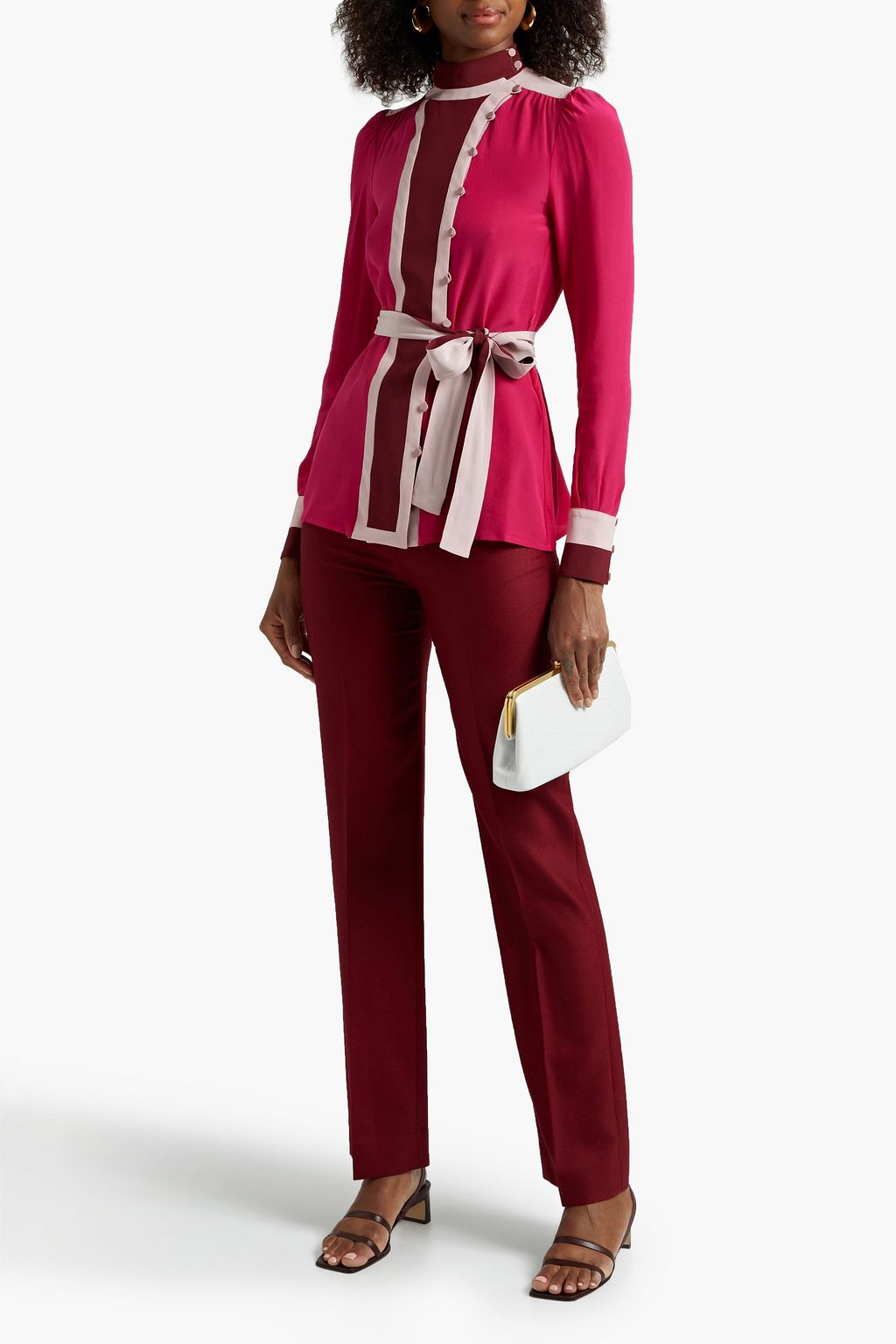VALENTINO GARAVANI ベルト付き カラーブロック シルククレープデシン ブラウス