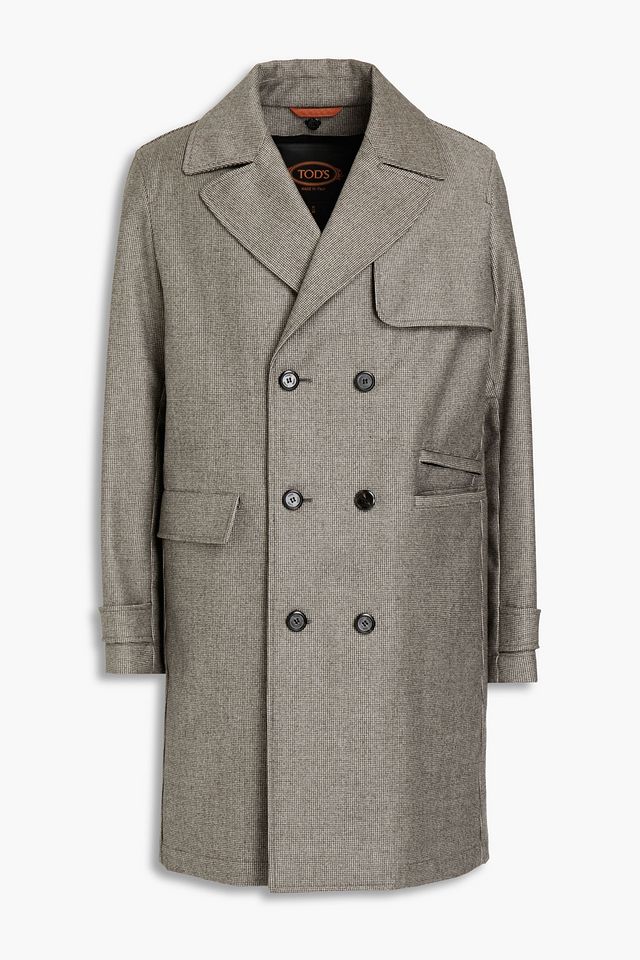 Double-breasted houndstooth felt coat