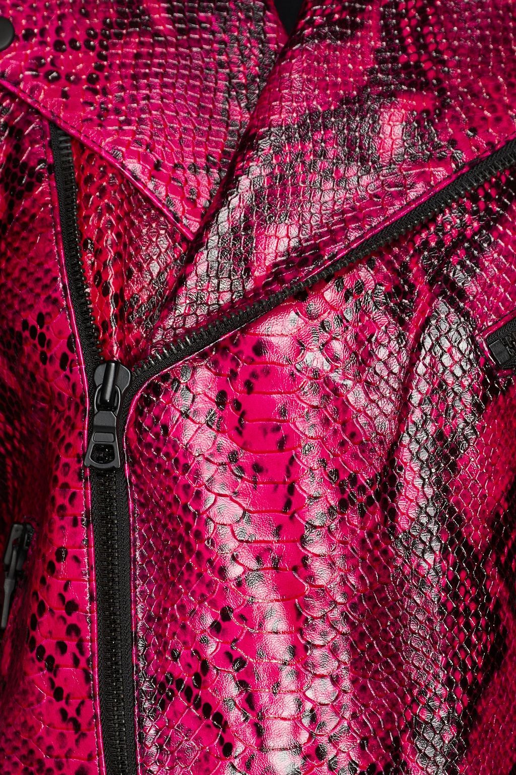 ALICE + OLIVIA Snake-effect leather biker jacket