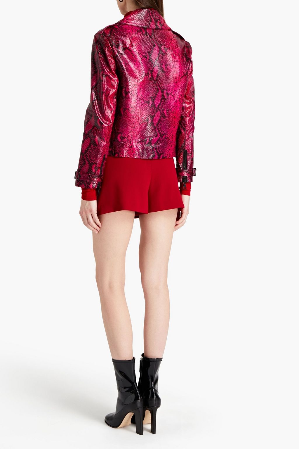 ALICE + OLIVIA Snake-effect leather biker jacket