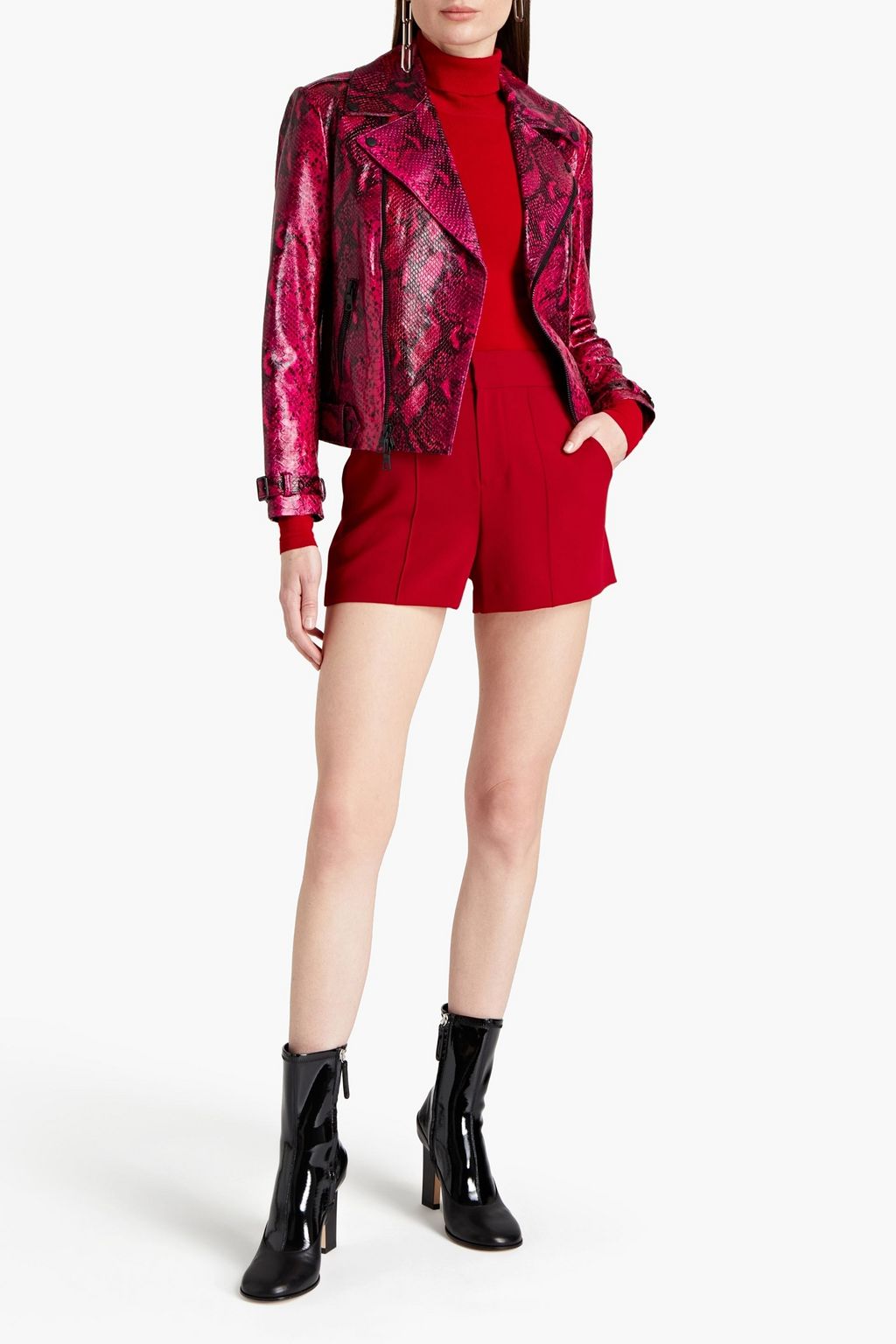 ALICE + OLIVIA Snake-effect leather biker jacket