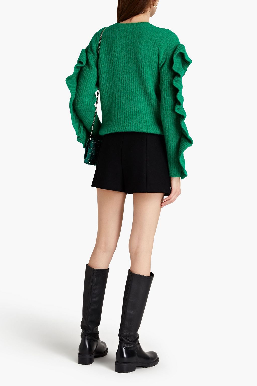 REDVALENTINO Ruffled ribbed-knit sweater
