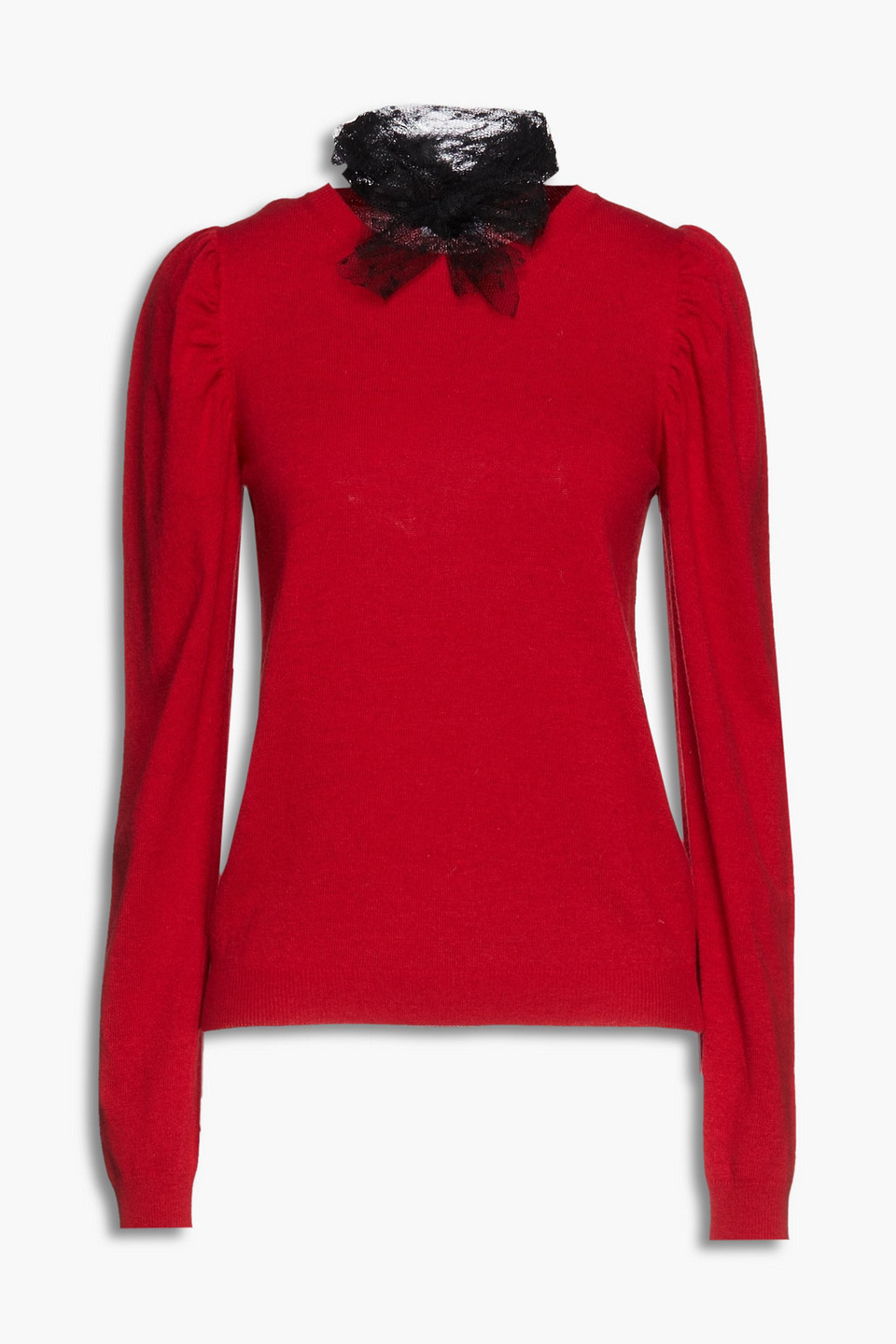 Redvalentino Woman Point D'esprit-trimmed Knitted Sweater Red Size XL