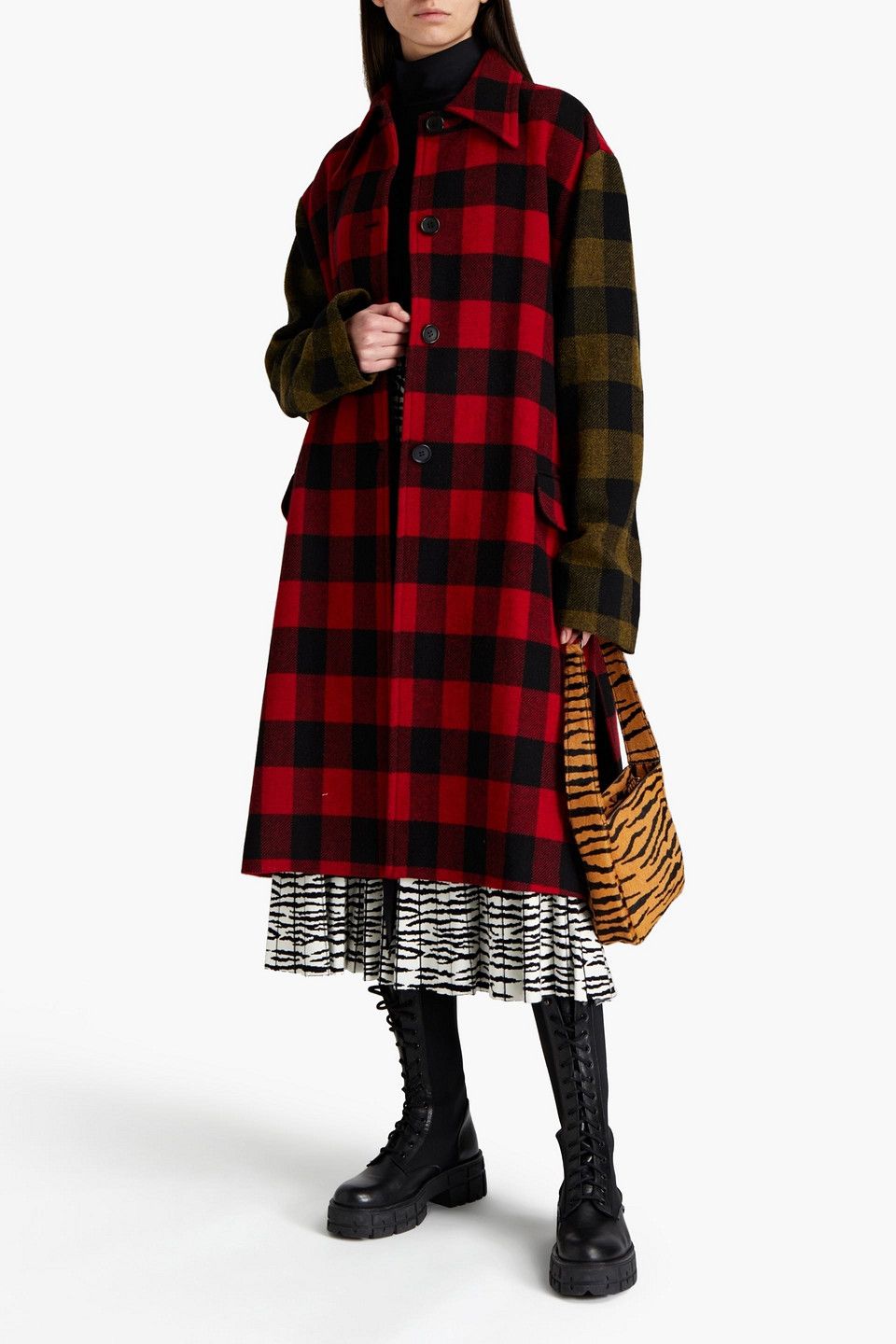 Preen By Thornton Bregazzi Checked Llama-felt Coat In Multi