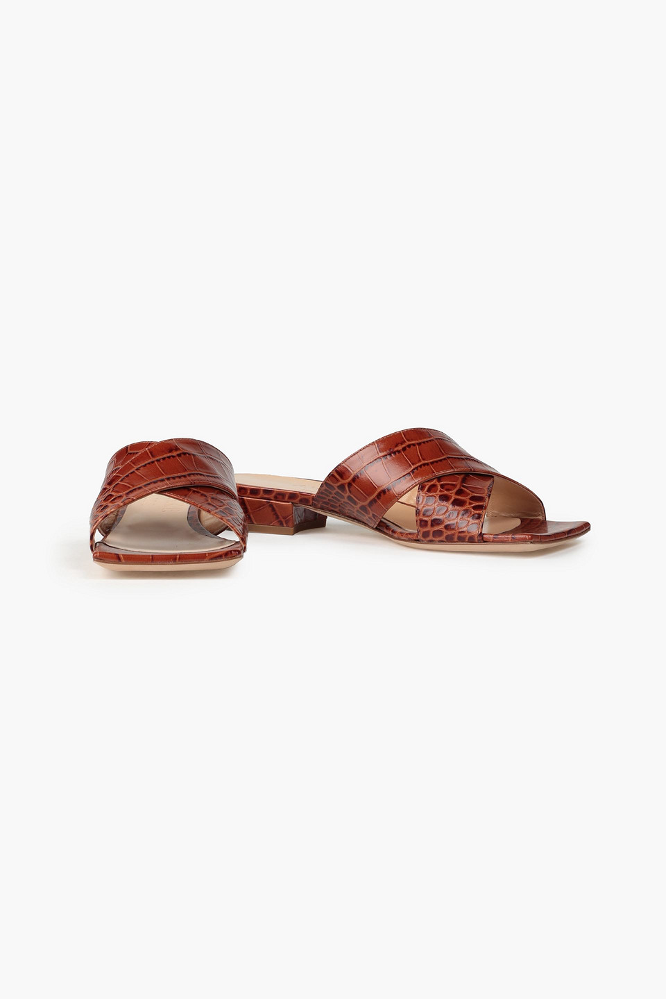 A.w.a.k.e. Croc-effect Leather Mules In Brown